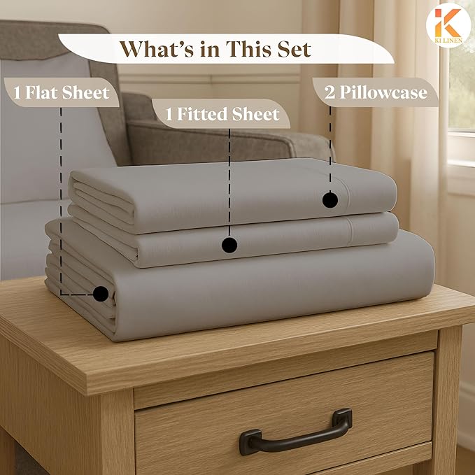 Sleeper Sofa Bed Sheet Set - Full Size 4 PC's Sheet Set Sofa Bed Sheets - 100% Cotton 400 Thread Count Sofa Sheets - Sleeper Sofa Sheets - Fits Mattresses Up to 6" Drop - Light Grey