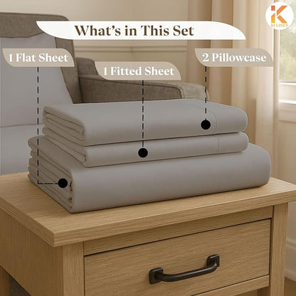 Sleeper Sofa Bed Sheet Set - Full Size 4 PC's Sheet Set Sofa Bed Sheets - 100% Cotton 400 Thread Count Sofa Sheets - Sleeper Sofa Sheets - Fits Mattresses Up to 6" Drop - Light Grey