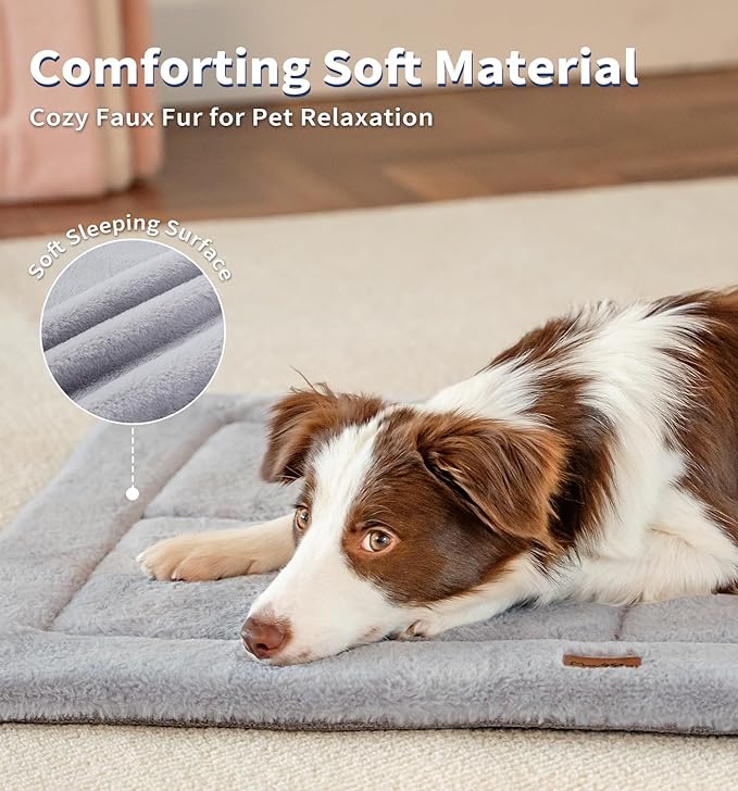 MADE 4 PETS Dog Crate Pad Bed for Large Dogs, Washable & Reversible, Anti-Slip Kennel Mat for Cozy Sleeping, Soft Fluffy Dog Bed for Indoor & Outdoor Use, 41"x29", Gray