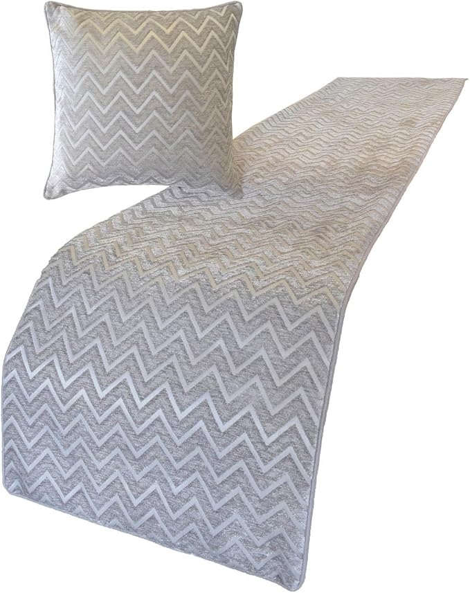 The HomeCentric King/Queen/Twin Silver Decorative Full 68"x18" Bed Runner with Two Pillow Cover, Chevron Bed Scarf on Jacquard Fabric - Silver Gleam Chevron