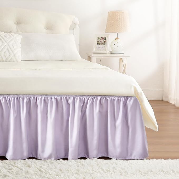 RIMELA Lavender Purple Bed Skirt Queen Size 18 Inch Drop, Wrap Around Elastic Bedskirt, Dust Ruffle for Adjustable Bed Base Machine Washable Easy to Install Bed Skirts