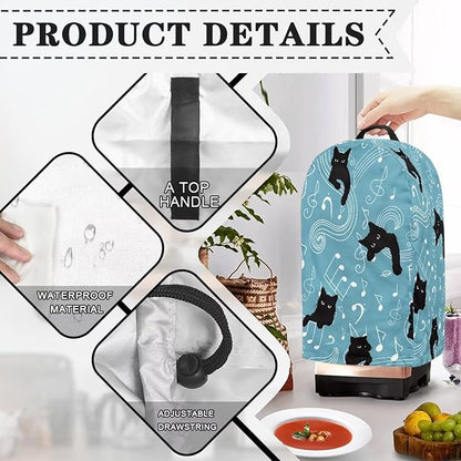 Blender Covers for Kitchen Food Processor Cover with Handle, Drawstring Dust Covers for Kitchen Appliances Stand Mixer or Coffee Maker Appliance Cover, Music Notes Black Cats