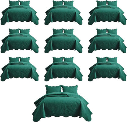 IR Imperial Rooms 10 Pack Twin Quilt Bedding Set (68" x 86") - Bulk Wholesale for Hotels, Guest Bedroom & Airbnbs - Lightweight Microfiber Reversible Floral Embossed Quilts Bedspreads (Emerald)