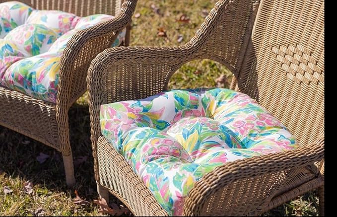 RSH DECOR: Tufted U-Shape Wicker Seat Cushions Set of 2 | 19” x 19” | All-Weather Spun Fabric | Water-Resistant | Outdoor Chair Cushions for Patio Furniture | Dailey Pewter Grey Scroll