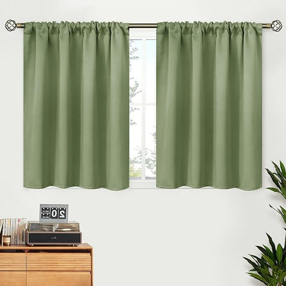 BGment Olive Green Short Blackout Curtains 36 Inch Length for Kitchen Window - Rod Pocket Thermal Insulated Small Room Darkening Drapes for Bedroom Basement RV Privacy, 42 x 36 Inch, 2 Panels
