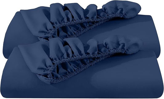 Bare Home 2-Pack Fitted Bottom Sheets Short Queen - Premium 1800 Ultra-Soft Wrinkle Resistant Microfiber - Deep Pocket (Short Queen, Dark Blue)
