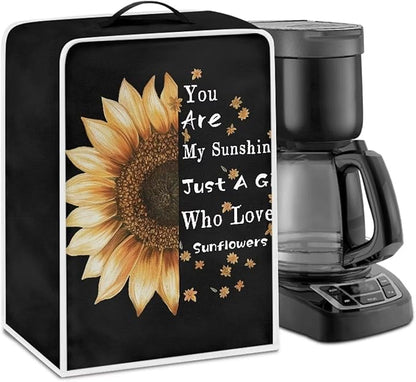 Mumeson Sunflower Black Coffee Maker Cover, Waterproof Dust Cover for Stand Mixer or Small Kitchen Machine, Fits Various Styles