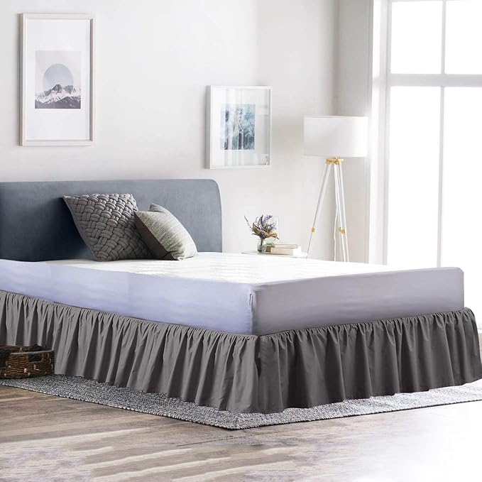Ruffled Bed Skirt (Twin, Dark Grey) 18 Inch Drop Dust Ruffle with Platform, 100% Cotton 600 Thread Count Fabric, Gathered Styling, Available in All Bed Sizes and 23 Colors - Bedskirt