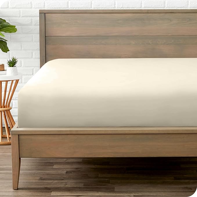 Bare Home Fitted Bottom Sheet Full XL Size - Premium 1800 Microfiber - Ultra-Soft Hotel Luxury - Deep Pocket - Durable and Long Lasting - Extra Long Fitted Sheet (Full XL, Sand)