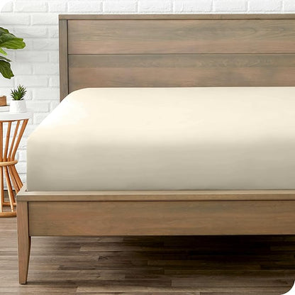 Bare Home Fitted Bottom Sheet Full XL Size - Premium 1800 Microfiber - Ultra-Soft Hotel Luxury - Deep Pocket - Durable and Long Lasting - Extra Long Fitted Sheet (Full XL, Sand)
