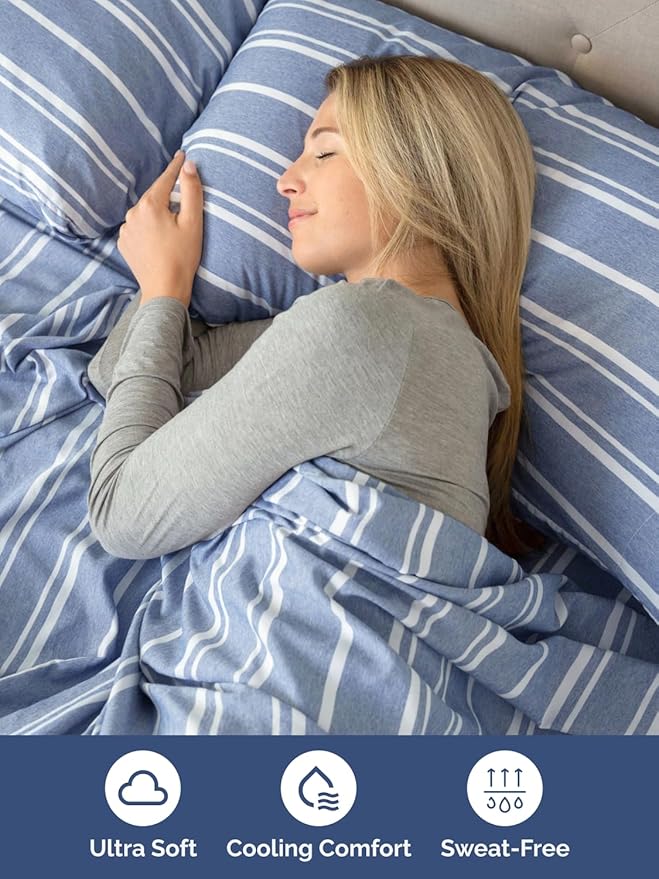 Extra Deep Pocket Twin XL Sheets - 3 Piece Breathable & Cooling Bed Sheets - Hotel Luxury Bed Sheet Set - Soft, Wrinkle Free & Comfy - Easily Fits Extra Deep Mattresses - Blue Striped Sheets Set