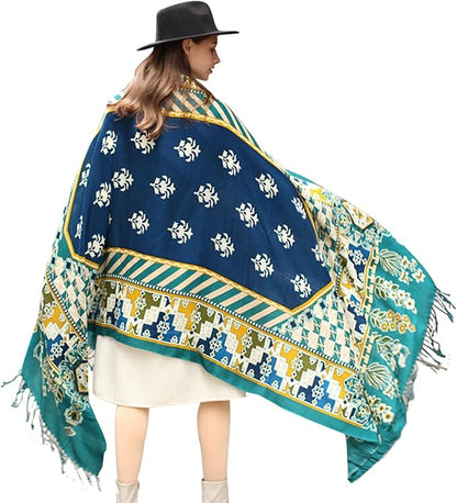 DANA XU 100% Merino Wool Pashmina Shawl for Women 96"x43", Oversized Cashmere Wrap with Tassels, Floral Travel Blanket Cape