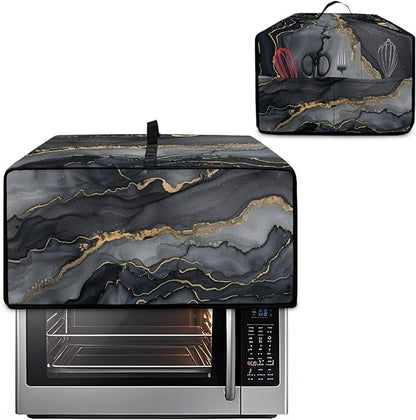 Convection Toaster Oven Cover Protective Small Kitchen Appliance Dust Cover with Accessory Pockets for Kitchen Home Indoor Decorations, S, Marble Black Gold