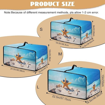 Dust Cover for Microwave Oven Heavy Duty Microwave Oven Cloth Cover with Storage Pockets Foldable Dust-Proof Kitchen Appliance Protector, Starfish Sunglasses Beach Seashell Print, M