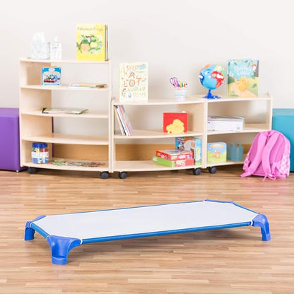 Sprogs Deluxe Heavy Duty Toddler 40"L Stackable Daycare Cot with Easy Lift Corners Cots for Preschool Kids Sleeping, Resting, and Naptime, SPG-16134-18PK, Blue (Pack of 18)