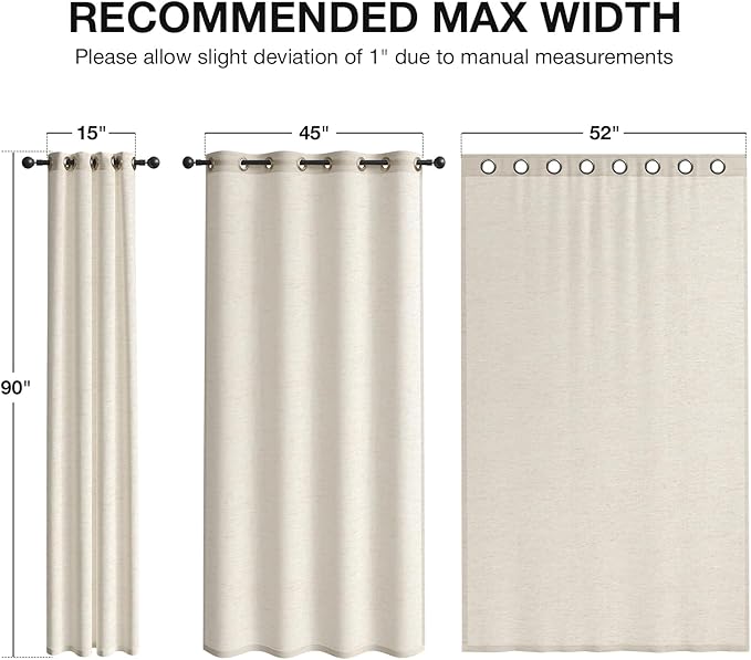 Anmao Flax Linen Curtains for Living Room 90 Inch Length 2 Panels Set, Light Filtering Sheer Window Curtain Drapes for Bedroom with Nickel Grommet, 52 Inch Wide Each Panel, Ivory Color