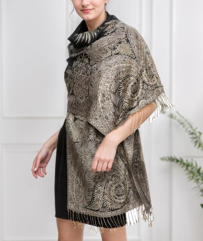 Achillea Big Paisley Pashmina Shawl Wrap for Women – Elegant Scarf for Weddings, Evening Dresses, Festivals & Daily Wear