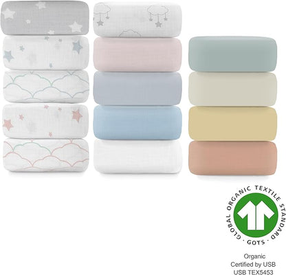 Newton Baby Fitted Mini Crib Sheets (2-Pack) | Organic Muslin Cotton, Breathable & Soft Baby Sheets, Washable Baby Mattress Sheets, Fits Mini Crib Mattresses 24" x 38", Twilight Grey