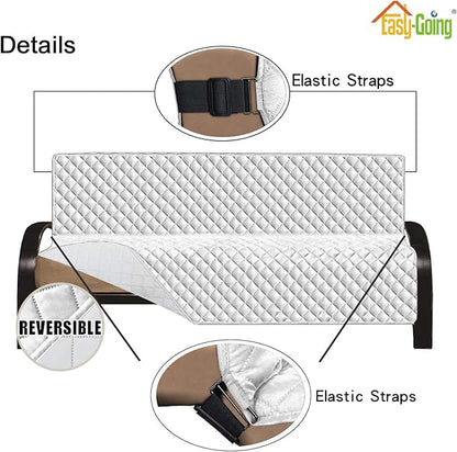 Easy-Going Futon Sofa Slipcover - Reversible Armless Couch Cover - Water Resistant - Pets & Kids (White/White)