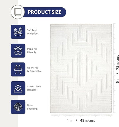 Abani Neutral Cream Area Rug 8' x 10' for Living Room, Bedroom - Tone-on-Tone Geometric Design - Durable & Easy to Clean