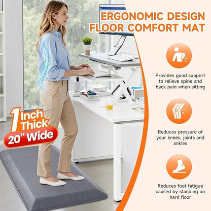 StepRite 1” Thick Kitchen Mats for Floor, Anti Fatigue Kitchen Rugs, Non-Slip,Heavy Duty Waterproof Kitchen Rug, Standing Desk Mat for Home, Kitchen, Office(Grey)