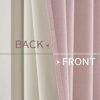 MIULEE Linen Texture Curtains for Bedroom Solid 100% Blackout Thermal Insulated Pink Curtains Grommet Room Darkening Curtains/Draperies for Living Room Nursery 52x84 Inch (2 Panels)