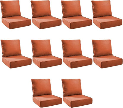 Outdoor Cushion Set for Furniture Patio Furniture, UV Resistant, Water Resistant - 6 Inch Thick Foam Garden Cushions– 24x24 Inch Patio Seat Covers for Chair/Sofa/Couch | Orange | 10-Pack |