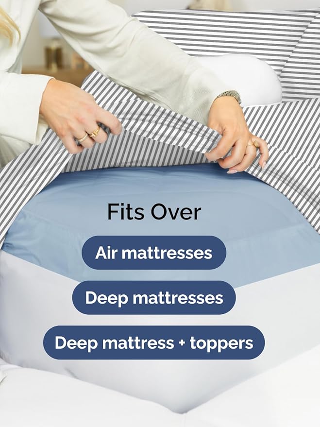 Extra Deep Split King Fitted Sheet - Hotel Luxury Single Fitted Sheet Only - Easily Fits 18 inch to 24 inch Mattress - Ultra Soft, Wrinkle Free w/Extra Deep Pocket - Breathable & Comfy - Grey Stripes