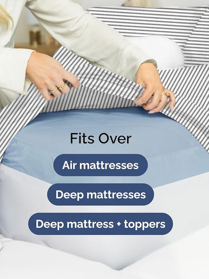 Extra Deep Twin XL Fitted Sheet - Hotel Luxury Single Fitted Sheet Only - Easily Fits 18 inch to 24 inch Mattress - Ultra Soft, Wrinkle Free w/Extra Deep Pockets - Breathable & Comfy - Grey Stripes
