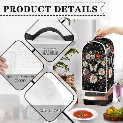 Floral Butterfly Blender Cover Dust Cover Black Insulated Kitchen Appliance Cover for Coffee Machine Juice Maker Washable Food Processor Protective Cover Kitchen Accessory