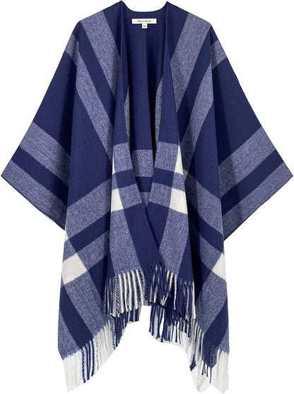 Moss Rose Women's Travel Plaid Shawl Wrap Open Front Poncho Cape for Fall Winter