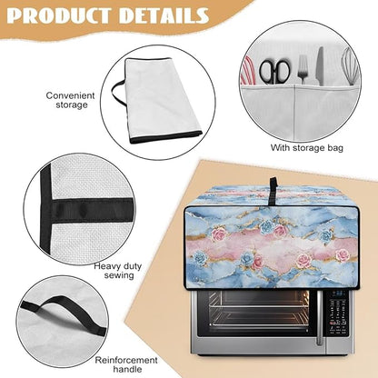 Rose Marble Texture Print Microwave Oven Grill Cover Protector Polyester-Linen Fabric Microwave Oven Dust Cover with Storage Bags Case Protections for Toaster Oven, S