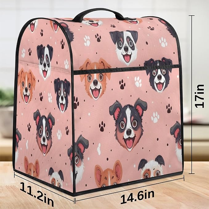 Stand Mixer Cover for 6-8 Quarts Mixer Kitchen Mixer Cover Fits Tilt Head & Bowl Lift Models Happy Dogs Dust Cover for Coffee Maker with Pockets