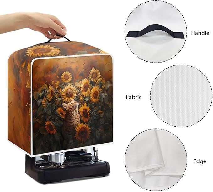 Cute Flowers Cat Coffee Maker Cover For Kitchen With Top Handle Waterproof Dust Appliance Cover Suitable For Most Coffee Machine Models