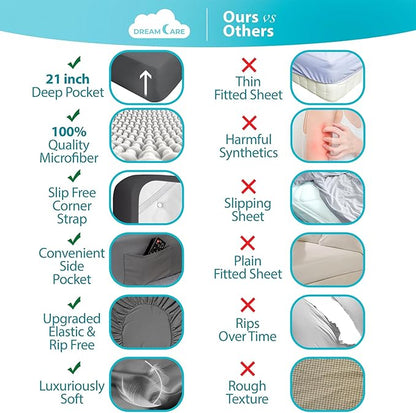 DREAMCARE California King Sheet Sets - Cooling Bed Sheets - 4pcs Set - up to 15" Deep Pocket Cal King Sheets - California King Sheets - Soft & Lasting 100% Brushed Polyester with Side Pocket - D.Gray