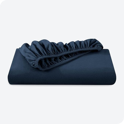 Bare Home Flannel Fitted Bottom Sheet 100% Cotton, Velvety Soft Heavyweight - Double Brushed Flannel - Deep Pocket (Full, Dark Blue)