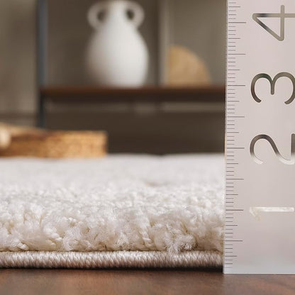 SAFAVIEH Florida Shag Collection 10' Round Cream / Cream SG471 Abstract Wave Non-Shedding Living Room Bedroom Dining Room Entryway Plush 1.2-inch Thick Area Rug