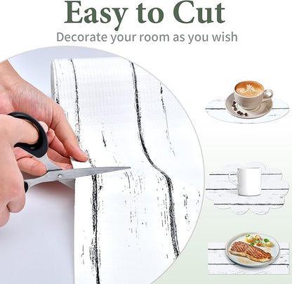 Shelf Liner for Kitchen Cabinets Non Adhesive Drawer Liner 17in x 20FT White Grain Non-Slip Thickened Shelf Liner Paper Strong Easy to Clean for Tool Box Refrigerator with Knife and Tape Measure