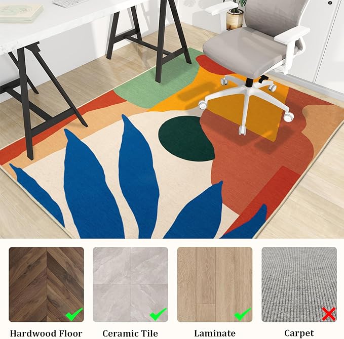 Office Chair Mat for Hardwood Floor, 72"x48" Easy Glide Computer Desk Mat Protector for Rolling Chair Under Desk Rug Nonslip Backing, Machine Wash, (Modern)