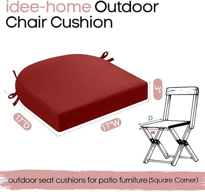 idee-home Outdoor Chair Cushions Set of 4, Thick 17" x 17" x 3" Patio Chair Cushions for Outdoor Furniture Waterproof with Ties, Seat Cushion, Patio Chair Pads Dining Chair Spice