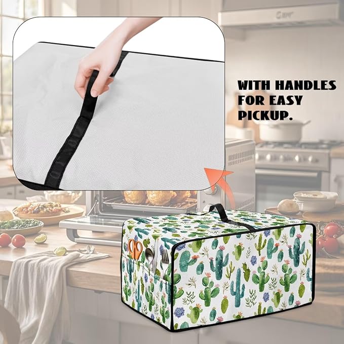 Watercolor Cactus Floral Print Toaster Oven Cover Waterproof Polyester-Linen Fabric Microwave Oven Dust Cover Foldable Kitchen Appliance Protector Dirt and Fingerprint Protection, S