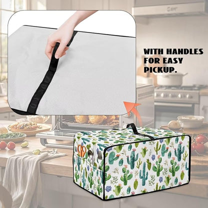 Watercolor Cactus Floral Print Toaster Oven Cover Waterproof Polyester-Linen Fabric Microwave Oven Dust Cover Foldable Kitchen Appliance Protector Dirt and Fingerprint Protection, M