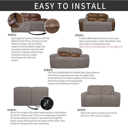 Easy-Going 6 Pieces Recliner Loveseat Stretch Sofa Slipcover Sofa Cover Furniture Protector Couch Soft with Elastic Bottom Kids, Spandex Jacquard Fabric Small Checks Taupe