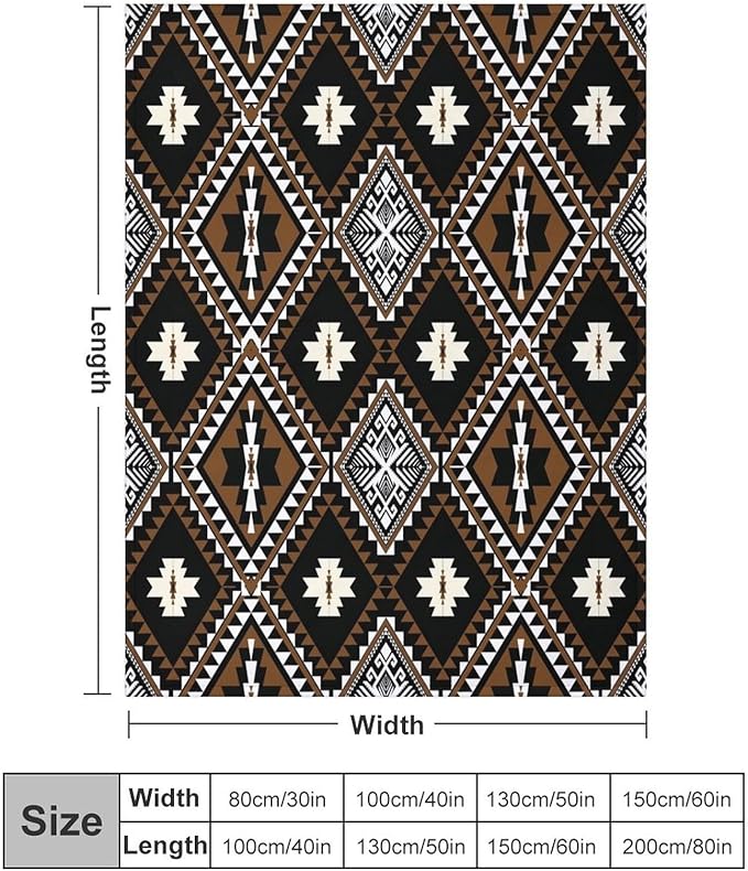 Rustic Western Throw Blanket, Southwestern Bohemian Ethnic Style Native Aztec Pattern Flannel Blanket for Sofa Bed, All Seasons 60"x80"