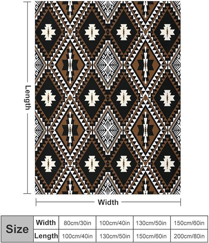 Rustic Western Throw Blanket, Southwestern Bohemian Ethnic Style Native Aztec Pattern Flannel Blanket for Sofa Bed, All Seasons 60"x80"