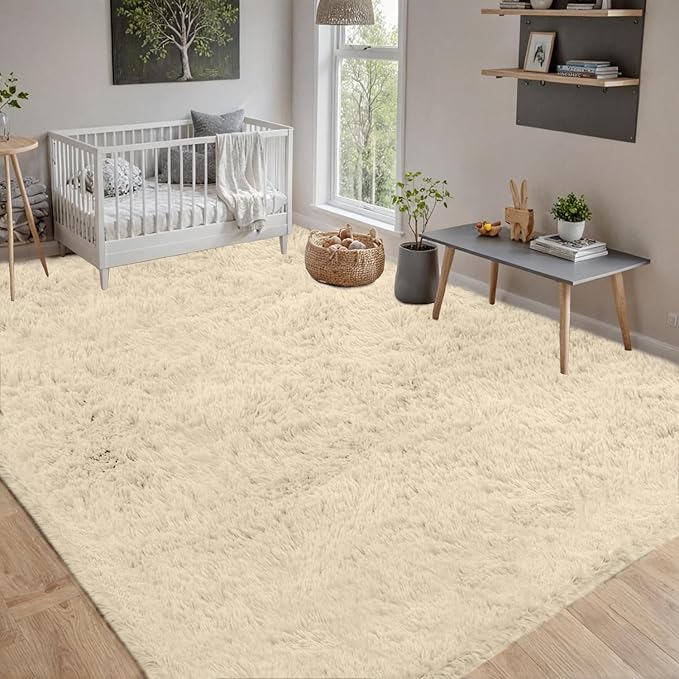 8x10 Area Rugs for Living Room Rug: Soft Fluffy Shag Beige Rugs for Bedroom, Non-Slip Large Fuzzy Plush Rug Indoor Floor Carpet for Nursery Kids Boys Girls Room, Dorms, Playroom, Modern Home Decor