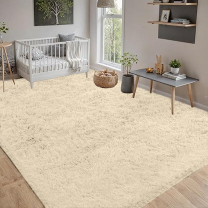 8x10 Area Rugs for Living Room Rug: Soft Fluffy Shag Beige Rugs for Bedroom, Non-Slip Large Fuzzy Plush Rug Indoor Floor Carpet for Nursery Kids Boys Girls Room, Dorms, Playroom, Modern Home Decor