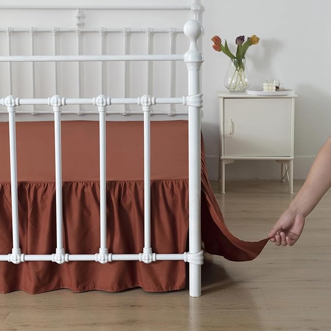 Bed Skirt Queen Size Ruffled Bed Skirt with Split Corners, 16 Inch Drop Dust Ruffle Bed Skirts with Platform, 16'' Queen, Rust