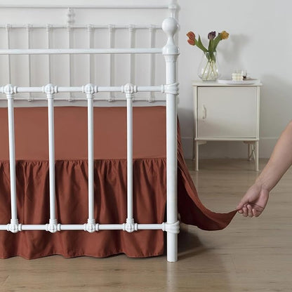 Bed Skirt King Size Ruffled Bed Skirts with Split Corners, 18 Inch Drop Dust Ruffle Bed Skirt with Platform, 18'' King, Rust