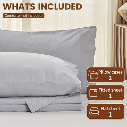 100% Linen Sheets King Size,Breathable & Durable 4-Piece Bed Flax Sheet Set,Soft All-Season Bedding for Hot Sleepers 16" Deep Pocket Oeko-TEX Certified,（King, Grey）